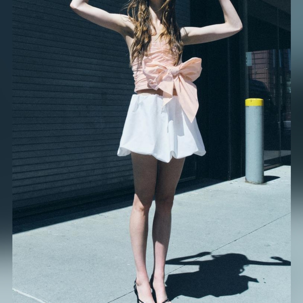 Zara Limited Edition Strapless Taffeta Bow Top